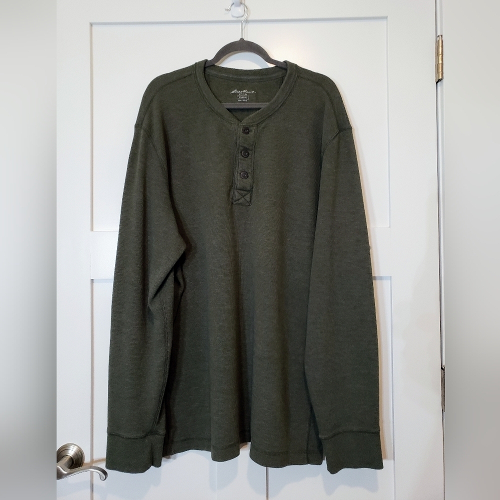 Eddie Bauer Thermal Henley Shirt Long Sleeve Olive Green Size 2XL TALL